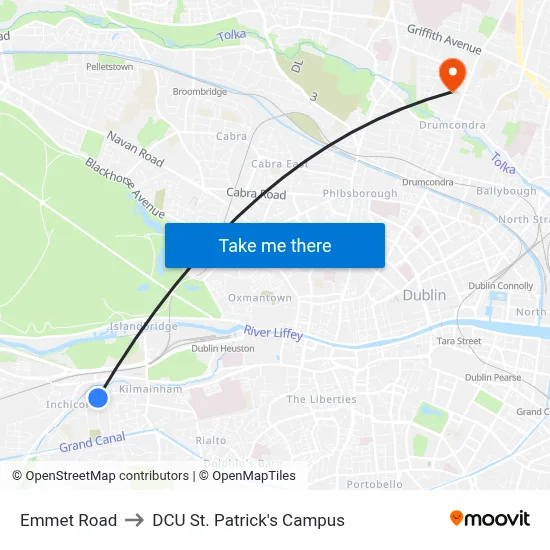Emmet Road to DCU St. Patrick's Campus map