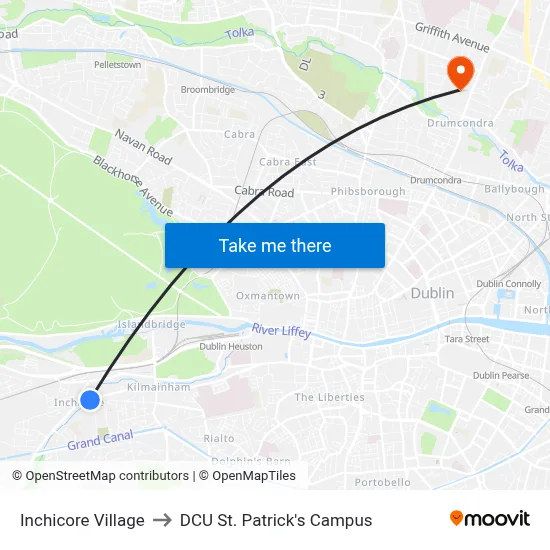 Inchicore Village to DCU St. Patrick's Campus map