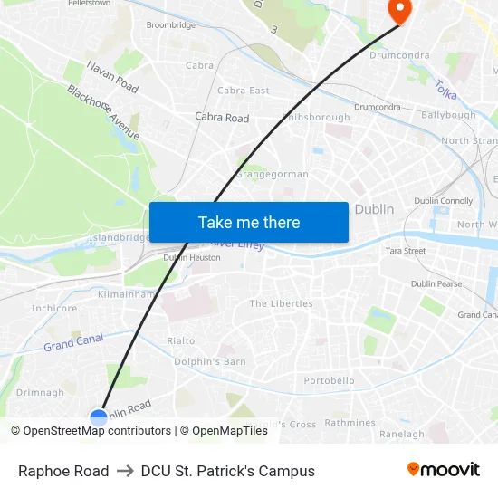 Raphoe Road to DCU St. Patrick's Campus map
