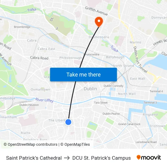 Saint Patrick's Cathedral to DCU St. Patrick's Campus map