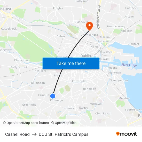 Cashel Road to DCU St. Patrick's Campus map