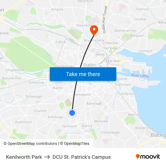Kenilworth Park to DCU St. Patrick's Campus map