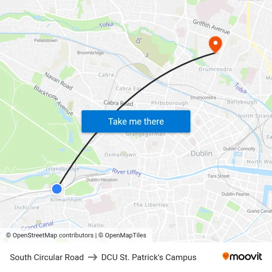 South Circular Road to DCU St. Patrick's Campus map