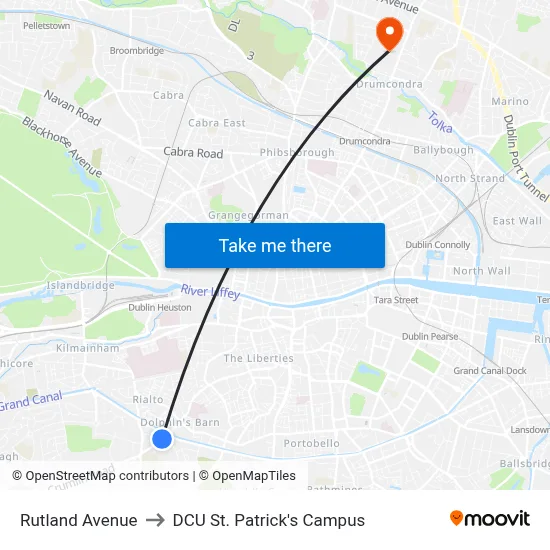 Rutland Avenue to DCU St. Patrick's Campus map