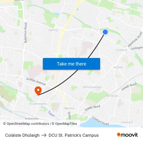 Coláiste Dhúlaigh to DCU St. Patrick's Campus map