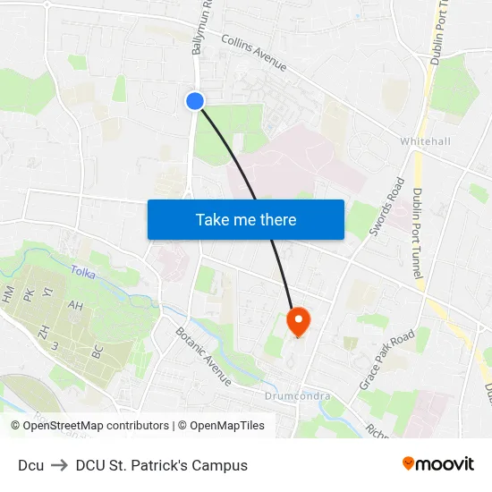 Dcu to DCU St. Patrick's Campus map