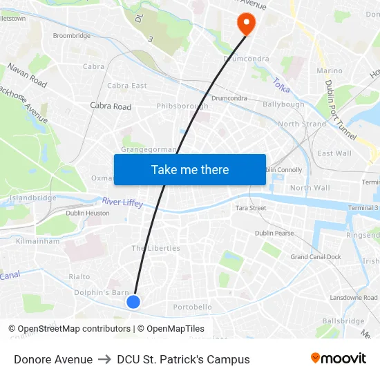 Donore Avenue to DCU St. Patrick's Campus map