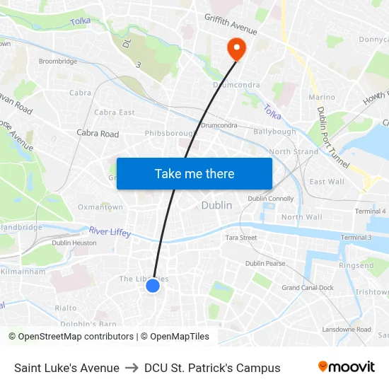Saint Luke's Avenue to DCU St. Patrick's Campus map