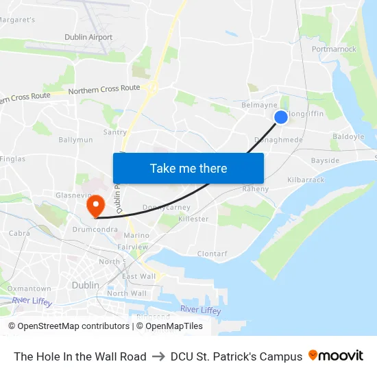 The Hole In the Wall Road to DCU St. Patrick's Campus map