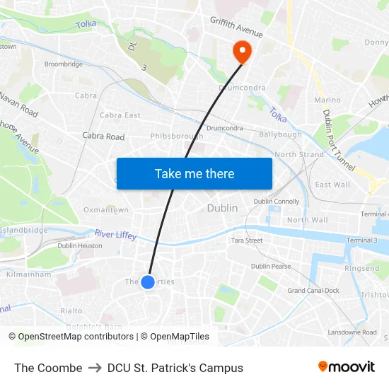 The Coombe to DCU St. Patrick's Campus map