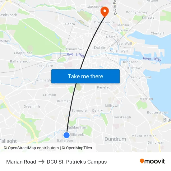 Marian Road to DCU St. Patrick's Campus map
