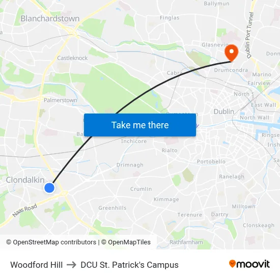 Woodford Hill to DCU St. Patrick's Campus map