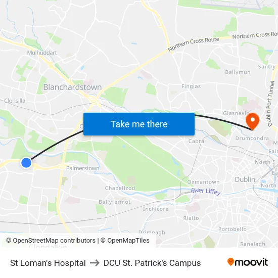 St Loman's Hospital to DCU St. Patrick's Campus map