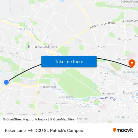 Esker Lane to DCU St. Patrick's Campus map