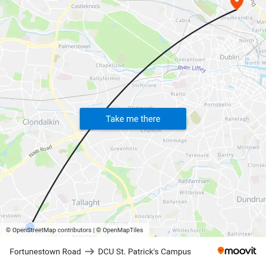 Fortunestown Road to DCU St. Patrick's Campus map