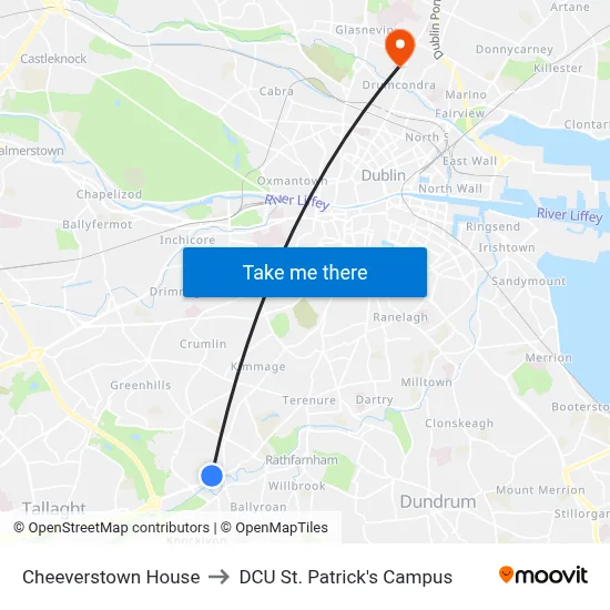Cheeverstown House to DCU St. Patrick's Campus map