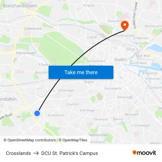 Crosslands to DCU St. Patrick's Campus map