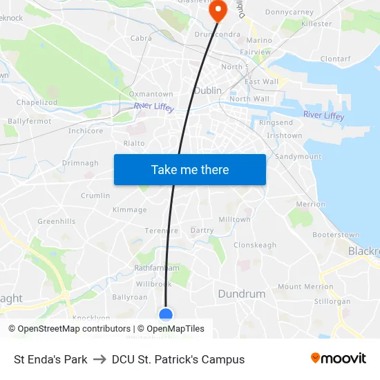 St Enda's Park to DCU St. Patrick's Campus map