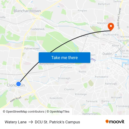 Watery Lane to DCU St. Patrick's Campus map