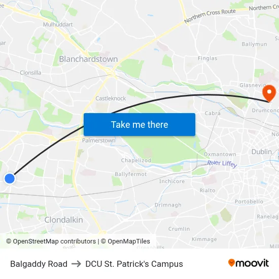 Balgaddy Road to DCU St. Patrick's Campus map
