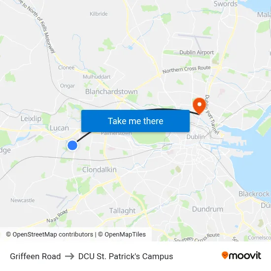 Griffeen Road to DCU St. Patrick's Campus map
