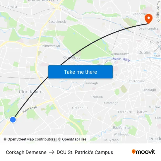 Corkagh Demesne to DCU St. Patrick's Campus map