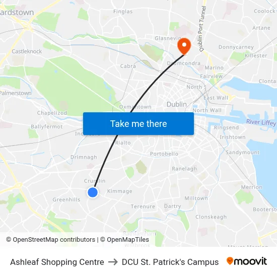 Ashleaf Shopping Centre to DCU St. Patrick's Campus map