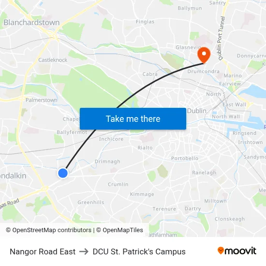 Nangor Road East to DCU St. Patrick's Campus map