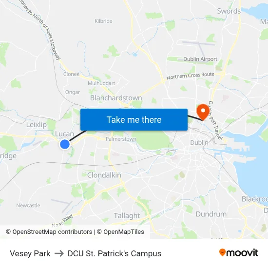 Vesey Park to DCU St. Patrick's Campus map