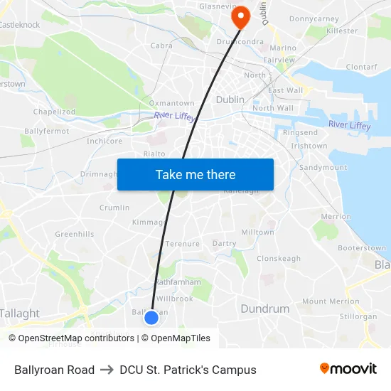 Ballyroan Road to DCU St. Patrick's Campus map