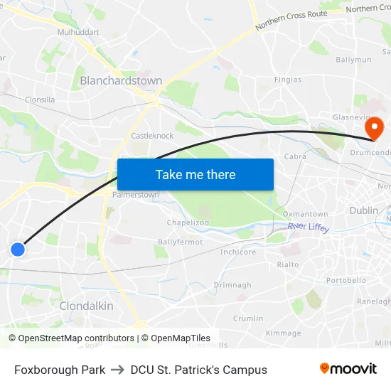 Foxborough Park to DCU St. Patrick's Campus map