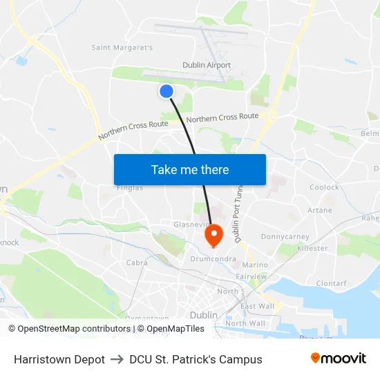 Harristown Depot to DCU St. Patrick's Campus map