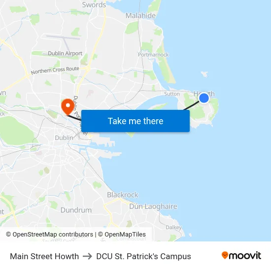 Main Street Howth to DCU St. Patrick's Campus map