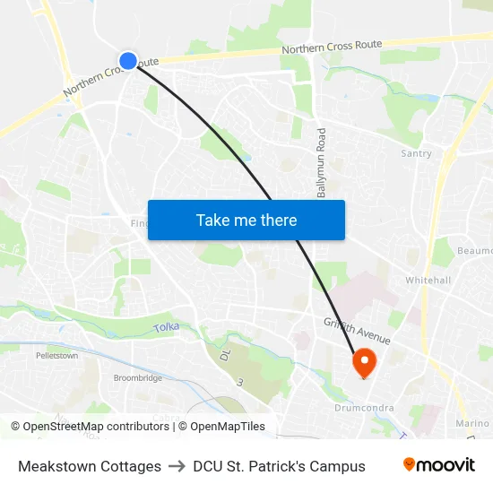 Meakstown Cottages to DCU St. Patrick's Campus map