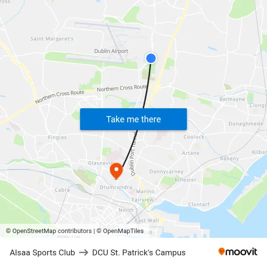 Alsaa Sports Club to DCU St. Patrick's Campus map