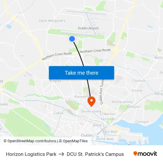Horizon Logistics Park to DCU St. Patrick's Campus map