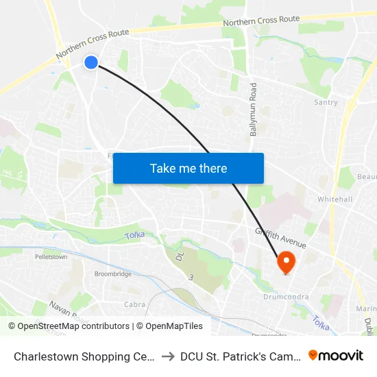 Charlestown Shopping Centre to DCU St. Patrick's Campus map