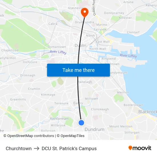Churchtown to DCU St. Patrick's Campus map