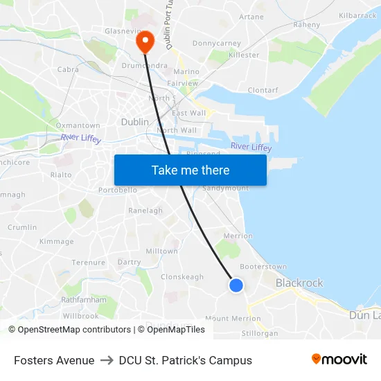 Fosters Avenue to DCU St. Patrick's Campus map