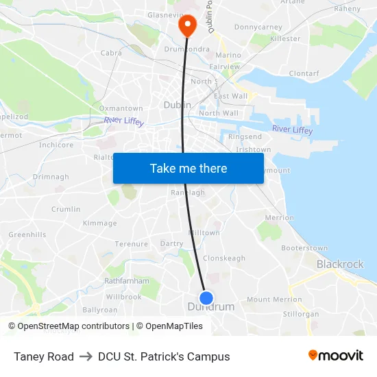 Taney Road to DCU St. Patrick's Campus map