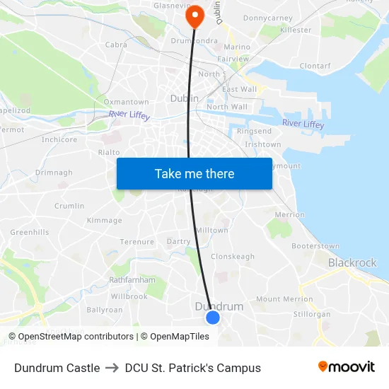 Dundrum Castle to DCU St. Patrick's Campus map