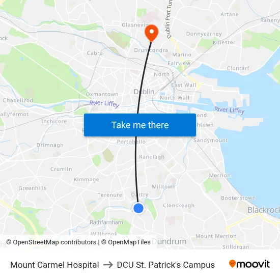 Mount Carmel Hospital to DCU St. Patrick's Campus map