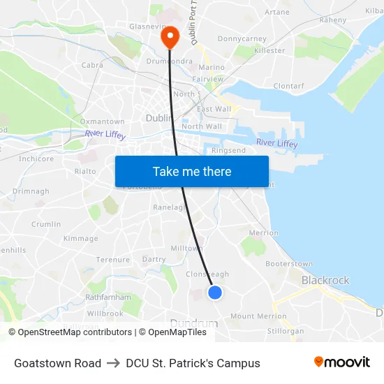 Goatstown Road to DCU St. Patrick's Campus map