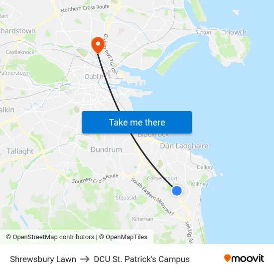 Shrewsbury Lawn to DCU St. Patrick's Campus map