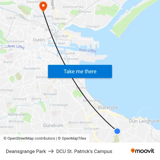 Deansgrange Park to DCU St. Patrick's Campus map