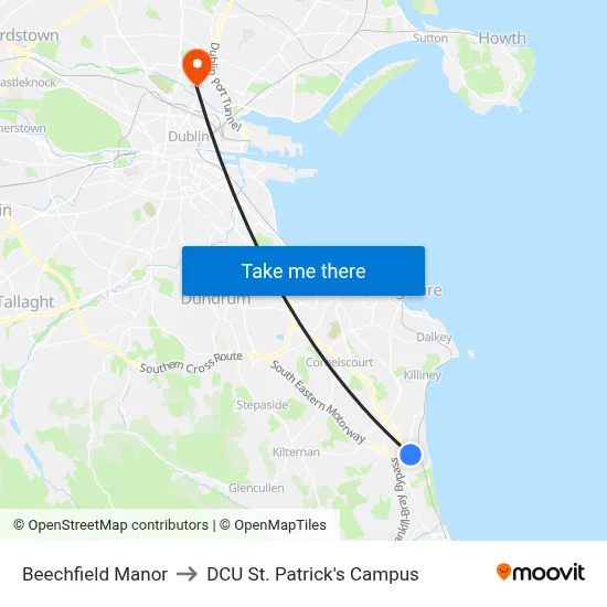 Beechfield Manor to DCU St. Patrick's Campus map