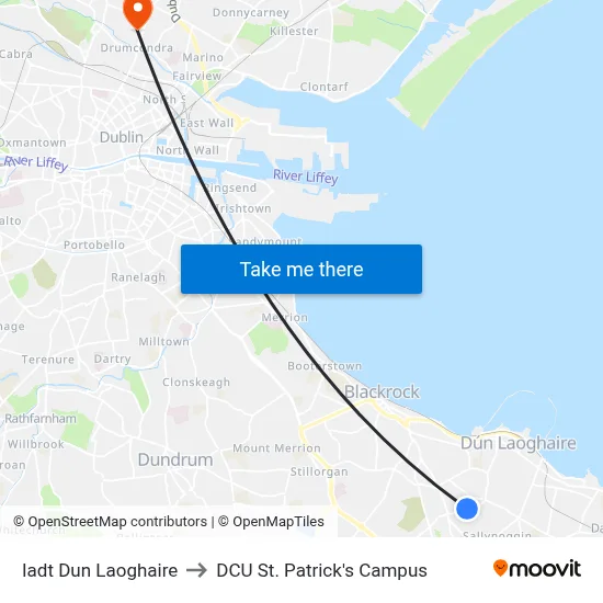 Iadt Dun Laoghaire to DCU St. Patrick's Campus map