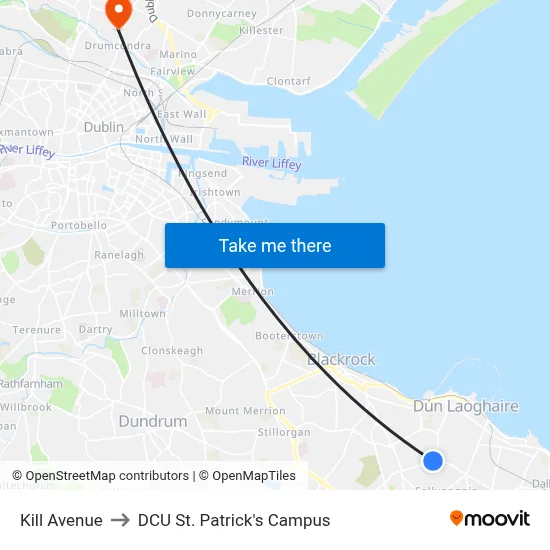 Kill Avenue to DCU St. Patrick's Campus map
