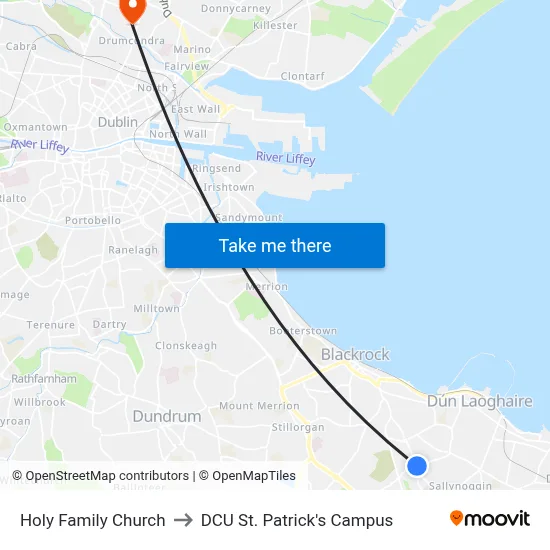 Holy Family Church to DCU St. Patrick's Campus map