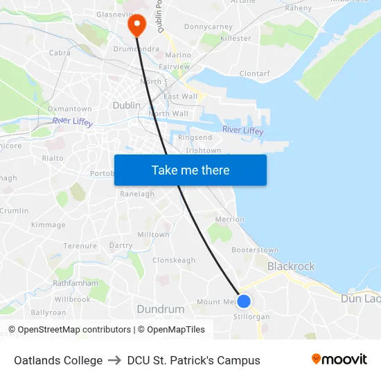 Oatlands College to DCU St. Patrick's Campus map